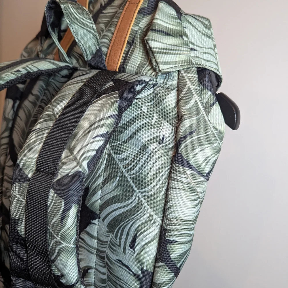 Herschel Supply Company Green Leaf Print Backpack with Tan Straps